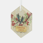  kerstvogels, rood Blauwgroen Glas Ornament (Voorkant links)