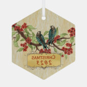 kerstvogels, rood Blauwgroen Glas Ornament (Achterkant)