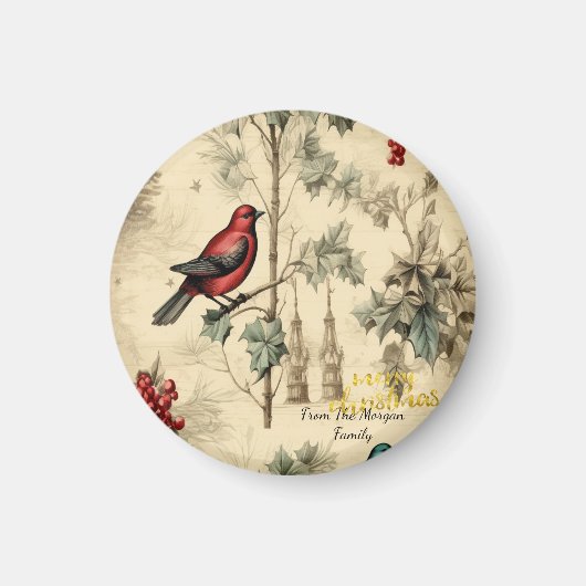 Kerstvogels van vroeger Hulstbessen Magneet (Voorkant)