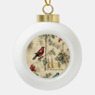 Kerstvogels van vroeger met hulstbessen keramische bal ornament