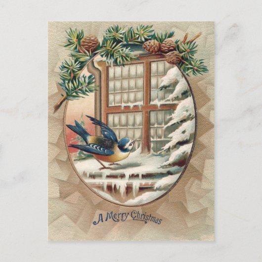 Kerstvogeltje Dennenappel Feestdagenkaart (Voorkant)