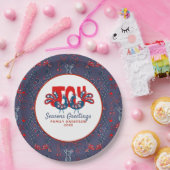 Kerstvolkskunst Scandinavische vogel rood blauw Papieren Bordje (Feest)