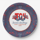 Kerstvolkskunst Scandinavische vogel rood blauw Papieren Bordje (Voorkant)