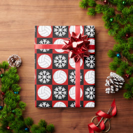 Kerstvolleybal en Snowflake Red en Black Cadeaupapier