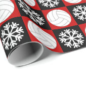 Kerstvolleybal en Snowflake Red en Black Cadeaupapier (Rol Hoek)