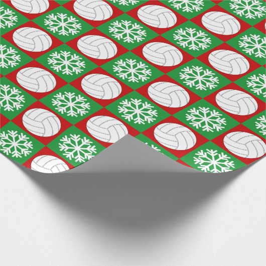 Kerstvolleybal en Snowflake Red en Green Cadeaupapier (Hoek)