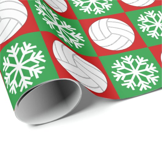 Kerstvolleybal en Snowflake Red en Green Cadeaupapier (Rol Hoek)