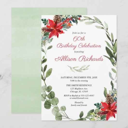 Kerstvolwassenen Gevogelte rode groen floraal Kaart (Voorkant / Achterkant)