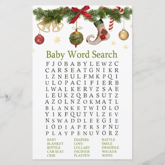 kerstvoorraad Baby shower Word Search Game (Voorkant)