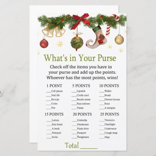 kerstvoorraad Wat zit er in je handtas? (Voorkant / Achterkant)