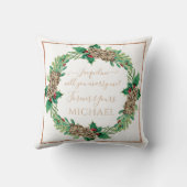 Kerstvoorstel Red Wreath Holly Leaf Greenery Kussen (Achterkant)