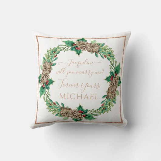 Kerstvoorstel Red Wreath Holly Leaf Greenery Kussen (Achterkant)