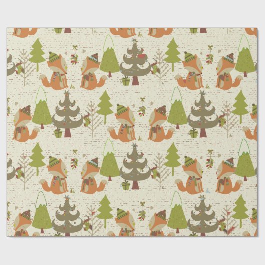 kerstvossen en -bomen cadeaupapier (Vlak)