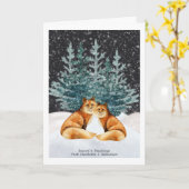 Kerstvosstel Met Boom En Sneeuw Aquarel Kaart (Gele Bloem)