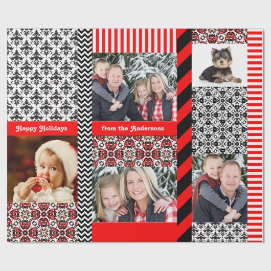 Kerstvraag 5 Big Family-foto's Aangepast Cadeaupapier (Vlak)