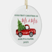 Kerstvrachtkalligrafie Mr. Mrs. Red Green Keramisch Ornament (Rechts)