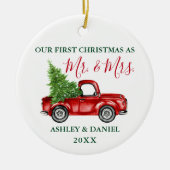 Kerstvrachtkalligrafie Mr. Mrs. Red Green Keramisch Ornament (Voorkant)