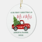 Kerstvrachtkalligrafie Mr. Mrs. Red Green Keramisch Ornament (Links)