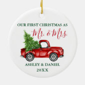 Kerstvrachtkalligrafie Mr. Mrs. Red Green Keramisch Ornament (Achterkant)