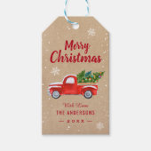Kerstvrachtwagen Merry Kerstmis Snowflakes Kraft Cadeaulabel (Voorkant)