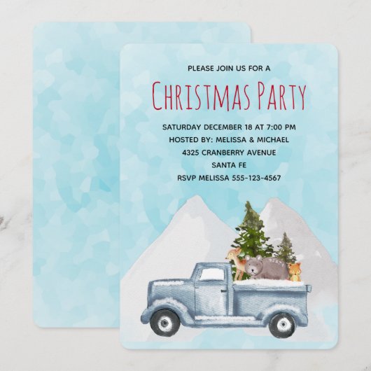 Kerstvrachtwagen met bomen en dieren kaart (Voorkant / Achterkant)