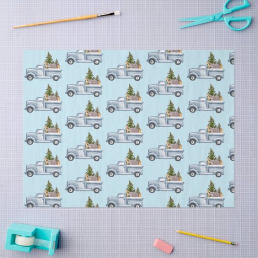 Kerstvrachtwagen met dieren en pijnbomen tissuepapier (Craft)