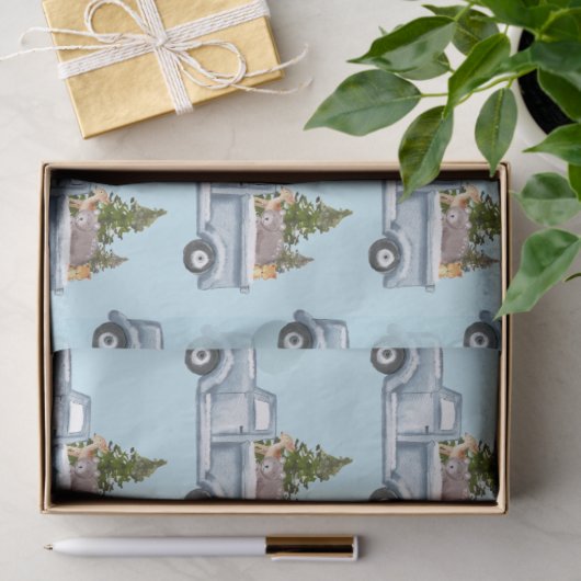 Kerstvrachtwagen met dieren en pijnbomen tissuepapier (Geschenk)