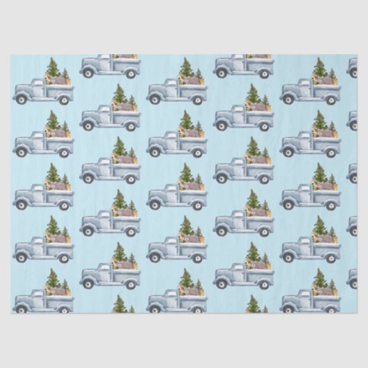 Kerstvrachtwagen met dieren en pijnbomen tissuepapier (Voorkant)