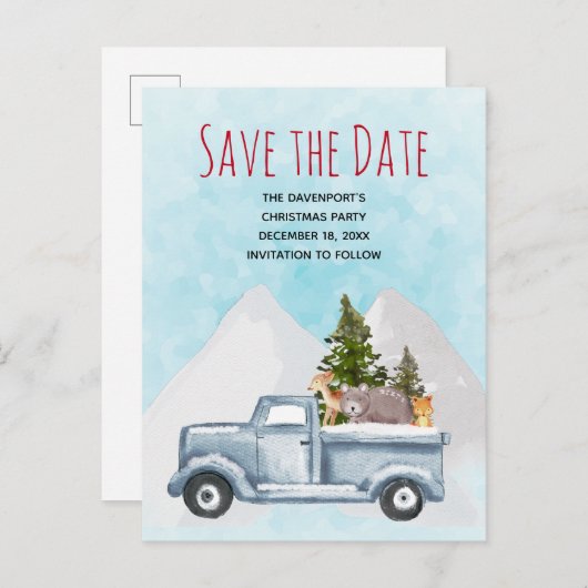 Kerstvrachtwagen met kalkoenen Bewaar de datum Uitnodiging Briefkaart (Voorkant / Achterkant)