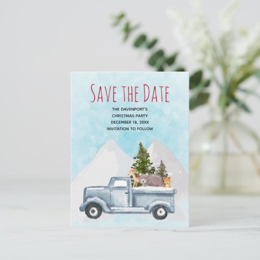 Kerstvrachtwagen met kalkoenen Bewaar de datum Uitnodiging Briefkaart (Staand voorkant)