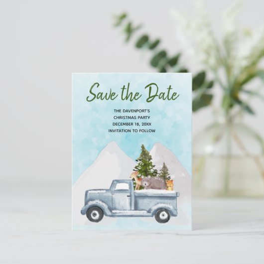Kerstvrachtwagen met kalkoenen Bewaar de datum Uitnodiging Briefkaart (Staand voorkant)