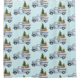 Kerstvrachtwagen met kalkoenen douchegordijn