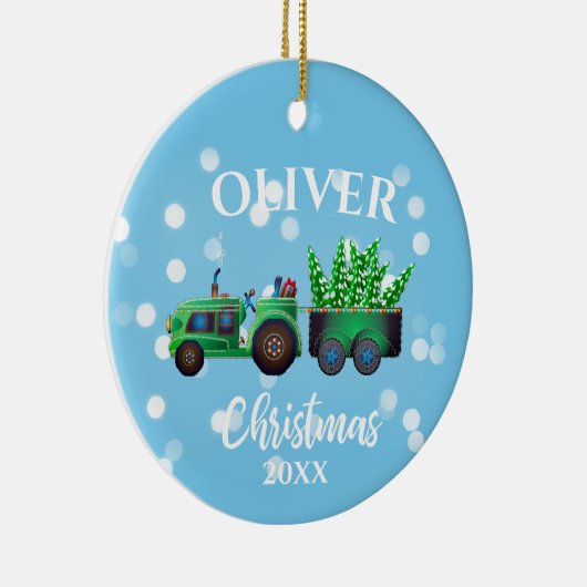 Kerstvrachtwagens Foto Cute Blue Kinder Keramisch Ornament (Rechts)