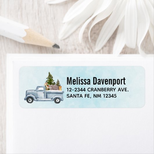 Kerstvrachtwagens met bomen en dieren etiket (Insitu)