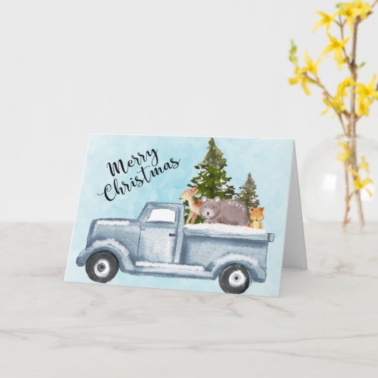 Kerstvrachtwagens met bomen en dieren kaart (Gele Bloem)