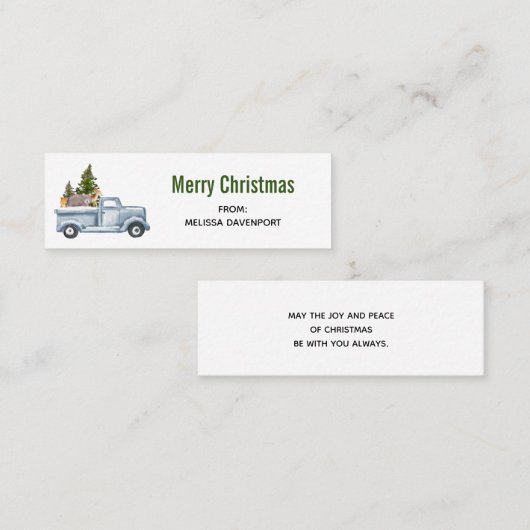 Kerstvrachtwagens met bomen en dieren mini visitekaartje (Voorkant / Achterkant)