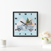Kerstvrachtwagens met bomen en dieren vierkante klok (Huis)