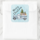 Kerstvrachtwagens met bomen en dieren vierkante sticker (Tas)