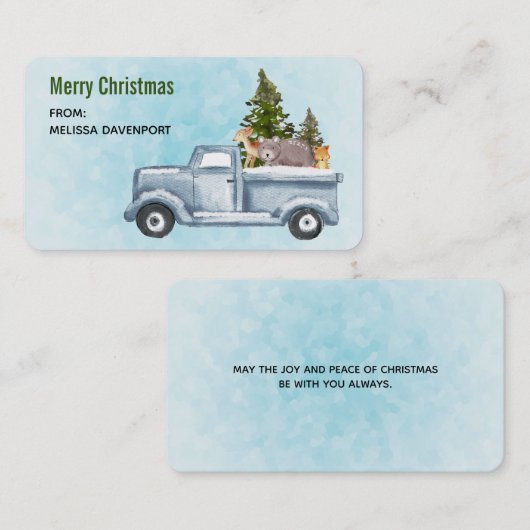 Kerstvrachtwagens met bomen en dieren visitekaartje (Voorkant / Achterkant)