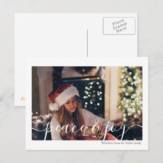 Kerstvrede en Joy Typografie Foto Briefkaart (Voorkant / Achterkant)