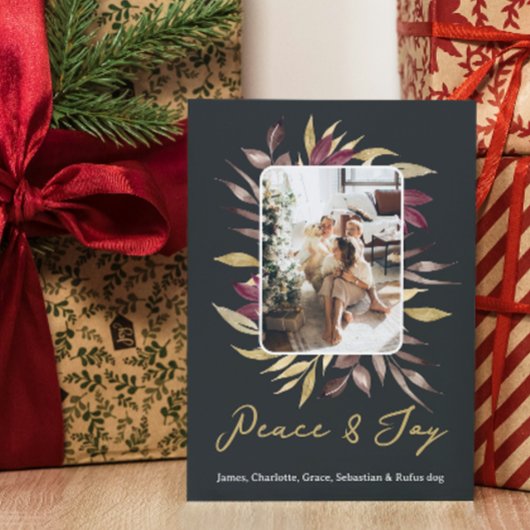 Kerstvrede en vreugde Winter Foliage Foto Feestdagenkaart