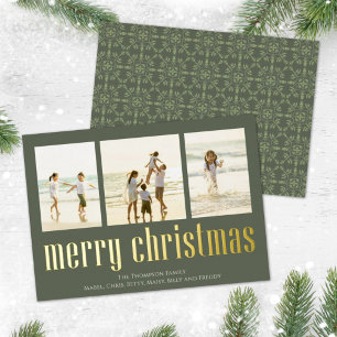 Kerstvrede Joy Love Green Snowflake 3 Folie Feestdagenkaart