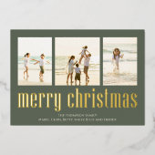 Kerstvrede Joy Love Green Snowflake 3 Folie Feestdagenkaart (Voorkant)