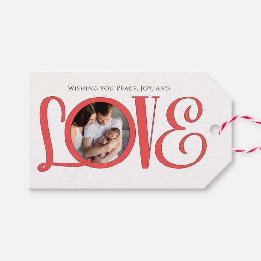 Kerstvrede Moderne Script Photo Love Cute Cadeaulabel (Voorkant (Horizontaal))