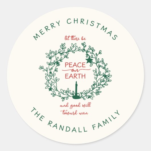 Kerstvrede op aarde Hand getrokken krans Naam Ronde Sticker (Voorkant)