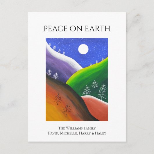 Kerstvrede op aarde Kleurrijke Winter Folk Art Feestdagenkaart (Voorkant)
