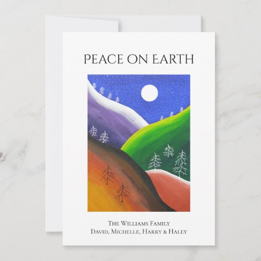 Kerstvrede op aarde Kleurrijke Winter Folk Art Feestdagenkaart (Voorkant)