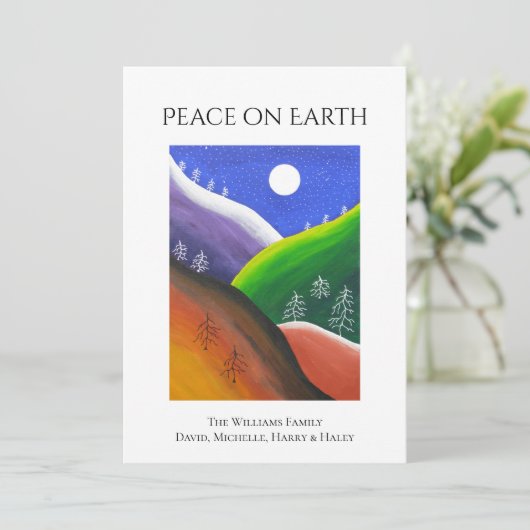 Kerstvrede op aarde Kleurrijke Winter Folk Art Feestdagenkaart (Staand voorkant)