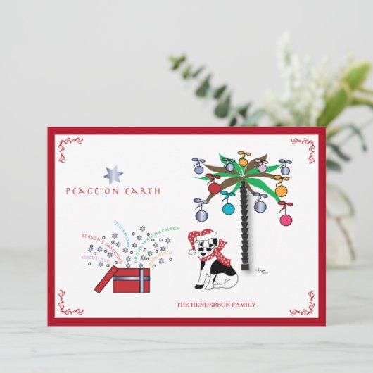Kerstvrede op aarde - Meertalige vakantie Feestdagenkaart (Staand voorkant)