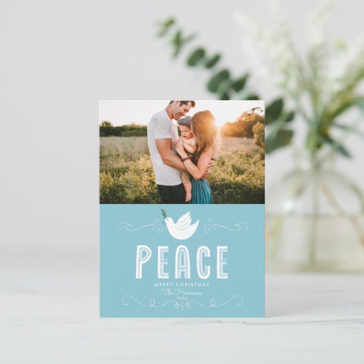 Kerstvrede Single Photo Holiday Briefkaart (Staand voorkant)